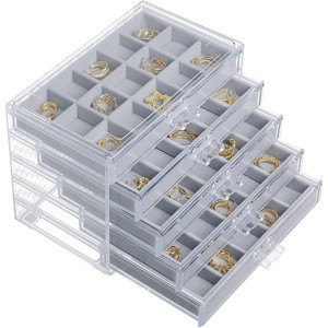 5-Drawer Clear Acrylic Jewelry Organizer with Velvet Lining, Earring Display Holder for Rings & Necklaces, Birthday Gift - 1 of 4