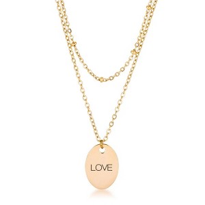 ShineHigh Stainless Steel Oval Pendant Necklace  LOVE & LOVED Engraving, Dual-Layer Chain, Rose Gold, Gold, or Silver Finish - 1 of 1