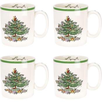 Spode Christmas Tree Collection Mug, Set of 4, 9-Ounce Capacity, Holiday Coffee Mugs, Cup for Tea, Hot Cocoa and Coffee, White