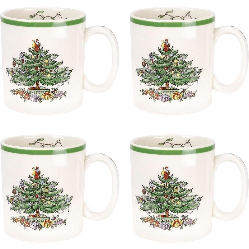 Spode Christmas Tree Collection Mug, Set of 4, 9-Ounce Capacity, Holiday Coffee Mugs, Cup for Tea, Hot Cocoa and Coffee, White, 1 of 9