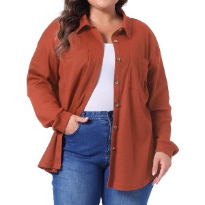 Agnes Orinda Women's Plus Size Waffle Knit Shacket Pocket Loose Long Sleeve Button Down Shirts - 1 of 4