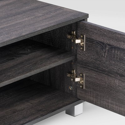 Dark Gray Wood Grain TV Stand with Cabinets for TVs up to 85"