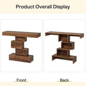 Gulches Farmhouse 42" Console Table, Wood Sofa Accent Table with Geometric Base, Brown - 1 of 4