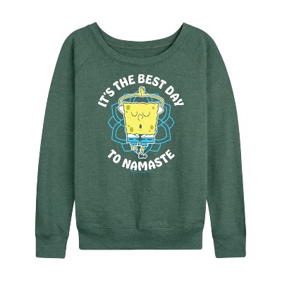 Women's - SpongeBob SquarePants - The Best Day To Namaste Lightweight French Terry Wide Neck Long Sleeve Shirt
