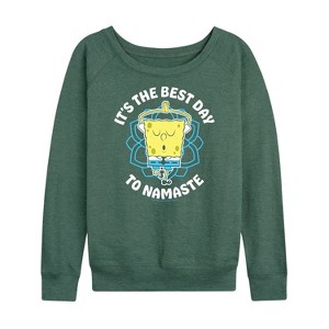 Women's - SpongeBob SquarePants - The Best Day To Namaste Lightweight French Terry Wide Neck Long Sleeve Shirt - 1 of 4