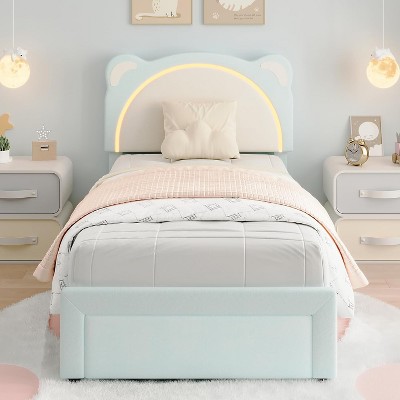 Nasitip Bed Frame with Drawer, Upholstered Platform Bed Frame with Adjustable Headboard, Wooden Slats Support, No Box Spring Needed