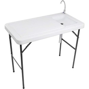 VINGLI Outdoor Folding Fish and Game Cleaning Table, Portable & Durable, Standard Garden Connection, Upgraded Drainage Hose, White - 1 of 4