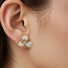 Anna-Kaci Women’s Floral Stud Earrings with Gold Trim, Iridescent Petal Details and Sparkling Center Gemstone Accents for Elegant Style - White - 4 of 4