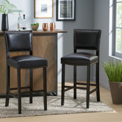 Bar Stools Counter Height Chairs Set Of 2,Faux Leather Kitchen Chairs With Wood Legs Footrest,Armless Upholstered Dining Chairs-Cuddlewood