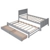 Twin Size Platform Bed With Headboard Solid Pinewood Platform Bed Frame With Trundle Storage Drawers For Boys Girls Teens, No Box Spring Needed Grey - image 2 of 4