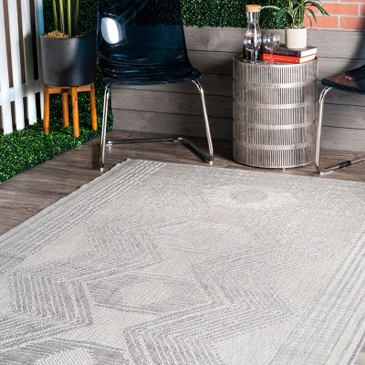 Modern Boho Light Grey Square Synthetic Indoor/Outdoor Rug
