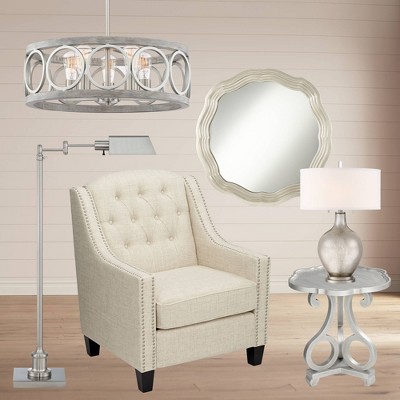 Brushed Nickel and Gray Wood Drum Pendant Chandelier