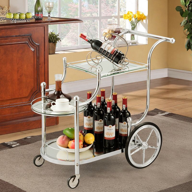 Costway Kitchen Cart  Tea Cart Glass Shelves & Metal Frame with Wheels, 4 of 11
