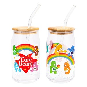 Silver Buffalo Care Bears Classic 16-Ounce Glass Tumblers With Bamboo Lid and Straw | Set of 2 - 1 of 4