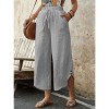 Womens Summer Pants Casual Linen Capris Pants with Drastring Wide Leg Roomy Non-Restrictive Trouser with Curvy Slit Hem - 3 of 4
