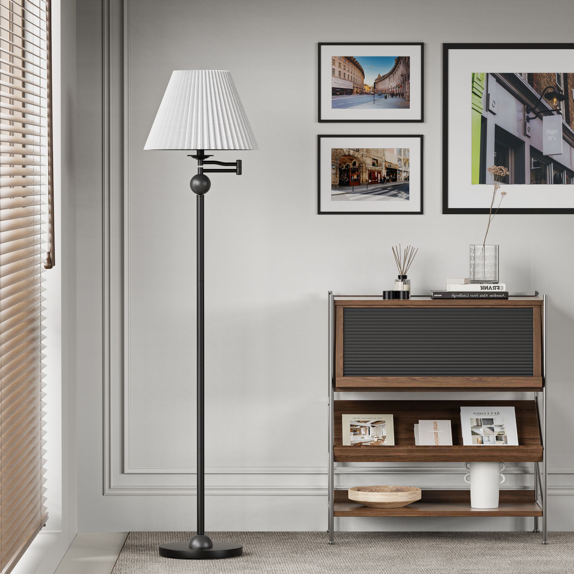 Maxax Traditional Floor Lamp with Adjustable Swing Arm, Farmhouse Standing Lamp for Living Room
