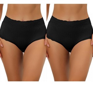 Allegra K Women's High Waist Tummy Control Comfortable Lace Trim Ribbed Briefs 2 Packs - 1 of 4