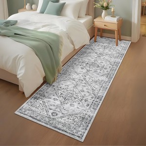 Washable Area Rug, Vintage Floral Large Indoor Carpet - Soft Ultra Thin Foldable Non-Slip Mat for Bedroom, Living Room & Dining Room - 1 of 4