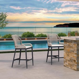 PURPLE LEAF 2 Pieces Bar Stools Patio Modern Rattan Barstools Aluminum Woven Tall Bar Chairs with Cushions for Outdoor Kitchen Island Garden - 1 of 1