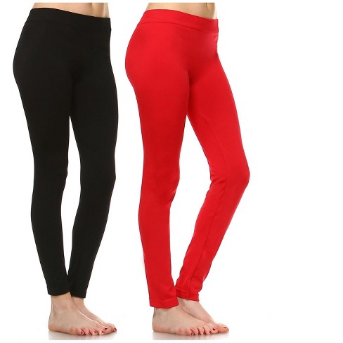 Women's Pack Of 2 Solid Leggings Black , Red One Size Fits Most - White  Mark : Target