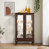 KTMBDW Cabinet with Glass Doors, Wood Display Cabinet with Mirrored Back Panel and Adjustable Shelves for Living Room (Light Bulb Included) - 2 of 4