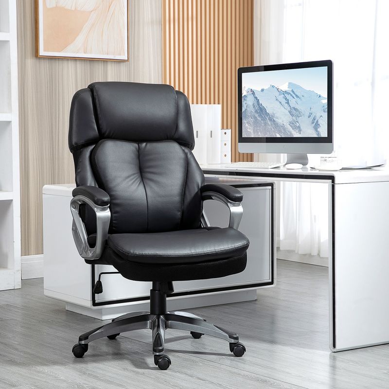 Vinsetto High Back Ergonomic Home Office Chair, PU Leather Swivel Chair with Adjustable Height, Lumbar Support and Padded Armrests, Black, 3 of 7
