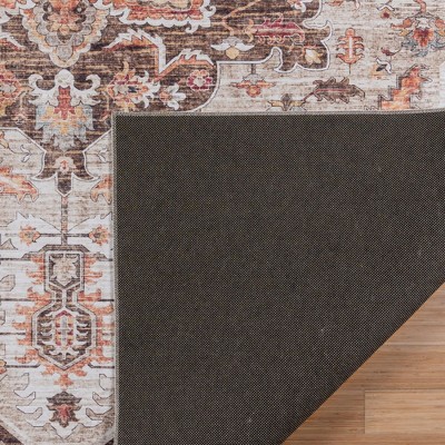Soha Brown and Beige Traditional Medallion Washable Area Rug, 5' x 7'