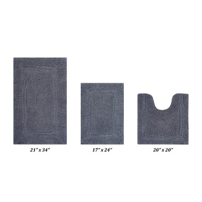 Lux Premium 100% Cotton  Ultra-Soft Tufted Solid Reversible 3 Piece Bath Rug Set, Water-Absorbent, Durable, Machine Washable Bathroom Rug