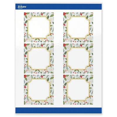 Avery Labels, 3" x 3", Gold-Blue Border Berries, Glossy, 60ct