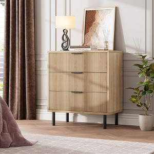 Wave Fluted 6 Drawer Dresser, Wide Wood Double Dresser with Metal Legs and Handles, Modern Chest of Drawers with Anti-Tipping Design - 1 of 4