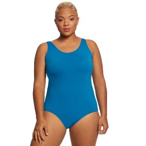 Sporti Plus Size HydroLast Chlorine Resistant Conservative Scoop Back One Piece Swimsuit - 1 of 4
