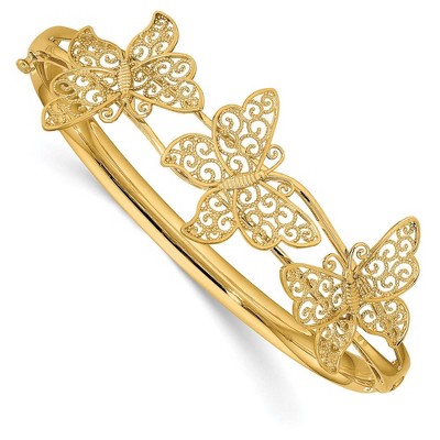 Black Bow Jewelry 14k Yellow Gold Filigree Butterfly Hinged Bangle Bracelet