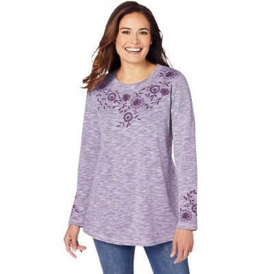 Woman Within Plus Size Floral Embroidered Sweatshirt Tee
