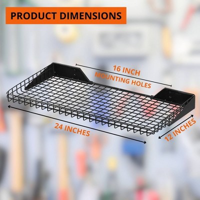 Black Powder-Coated Steel Garage Wall Shelves, 24" x 12"