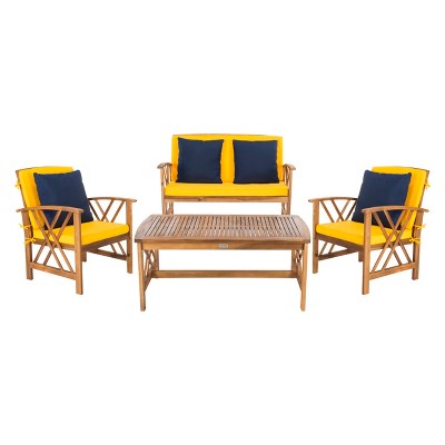 4pc Fontana Outdoor Set Teak Look/Yellow - Safavieh