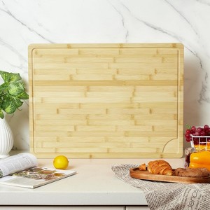 24x18 Inch Bamboo Cutting Board, Deep Juice Groove, Built-In Handles, Pre-Oiled Butcher Block for Meat, Vegetables, Fruit, Easy to Clean - 1 of 4