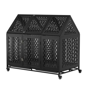FURNIinspire Pet Crates and Houses 52 Inches Heavy Duty Dog Cage with Removable Roof and Wheels for Comfortable Pet Living, Black, 46"*29.5"*54" - 1 of 4