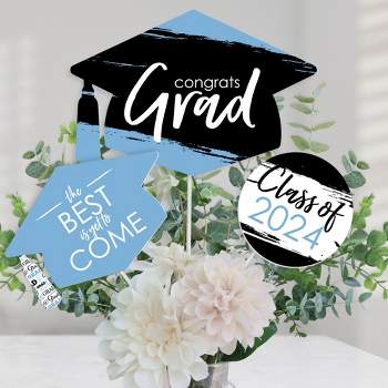 Big Dot of Happiness Light Blue 2024 Graduation Party Centerpiece Sticks - Table Toppers - Set of 15