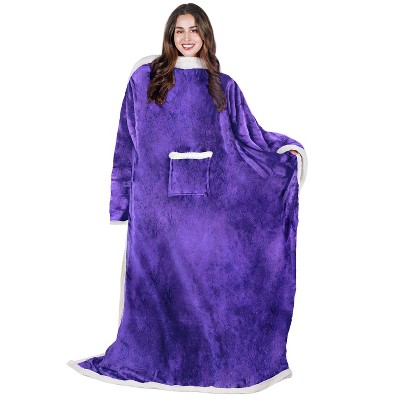 Catalonia Women Wearable Flannel Blanket with Front Pocket, Super Warm Soft Fuzzy Fleece Blanket Robe TV Wrap, Cozy Winter Gift for Woman Wife Man