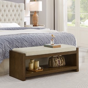 40"/47"W Upholstered Accent Bench with Removable Cushion and Lower Shoe Rack, Modern Bed End Storage Bench for Living Room - ModernLuxe - 1 of 4