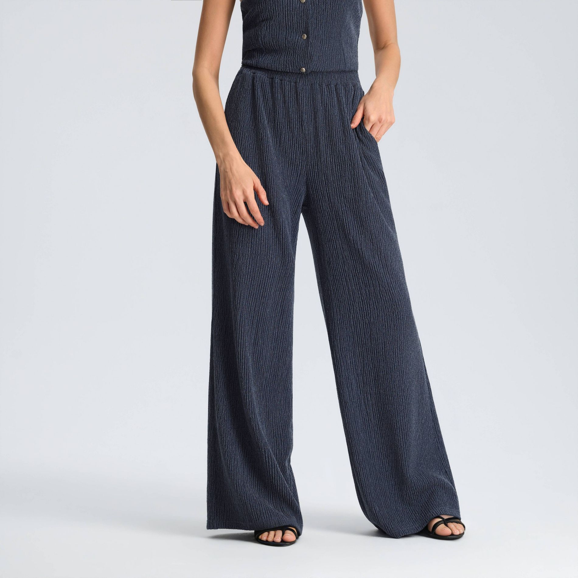 Women's Mid-Rise Elastic Waistband Wide Leg Pants - A New Day™ Blue