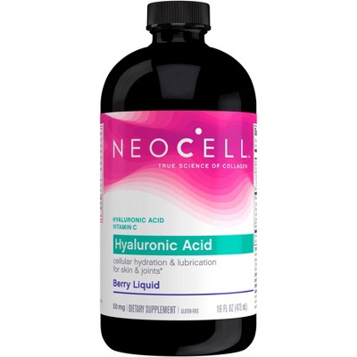 NeoCell Hyaluronic Acid Berry Liquid with Vitamin C, Cellular Hydration and Lubrication for Skin*, 50 mg, Gluten-Free, 16 Fluid Ounces