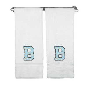 BC BARE COTTON Monogrammed Towels, Personalized Gift, Set of 2 - Embroidered Writing with Light Blue - 1 of 4