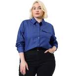 Agnes Orinda Women's Plus Size Denim Long Sleeve Button Down Chambray Shirt