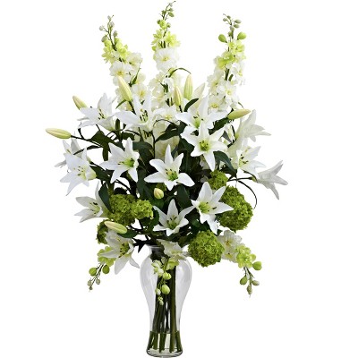 Nearly Natural Lily, Delphinium & Hydrangea Silk Arrangement