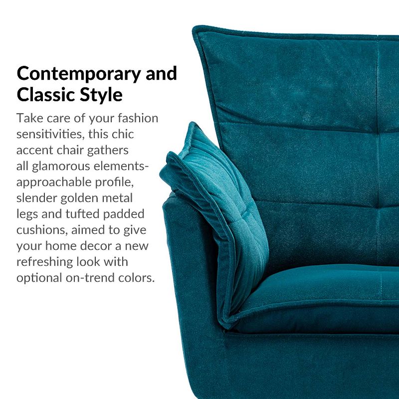 Jonat Contemporary Velvet Wooden Upholstered Armchair with Metal Legs for Bedroom and Living Room | ARTFUL LIVING DESIGN, 4 of 11