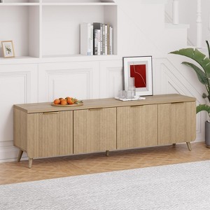 Sevobal Decorative Storage Cabinets TV Stand, Mid-Century Modern Four Door Cabinet Storage for Living Room Bedroom, Light Brown 59.1*13.8*17.7 - 1 of 4