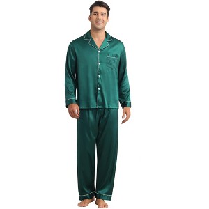 INSPIRE CHIC Men's Button Down Long Sleeve Casual Satin Pajamas Sets 2 Pieces - 1 of 4