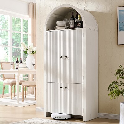 71" Tall Arched Kitchen Pantry, Modern Storage Cabinet with 3 Adjustable Shelves, 6 Door Shelves, for Kitchen, Living Room