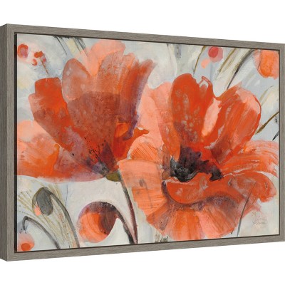Vibrant Floral Gray Framed Canvas Wall Art Print 23" x 16"
